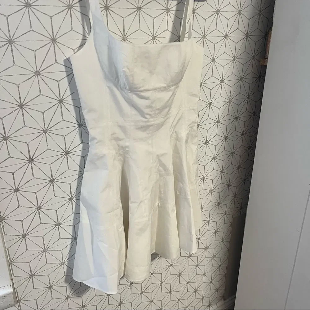 GIOVANNI BEDIN Godet Flared Cotton Mini Dress In White